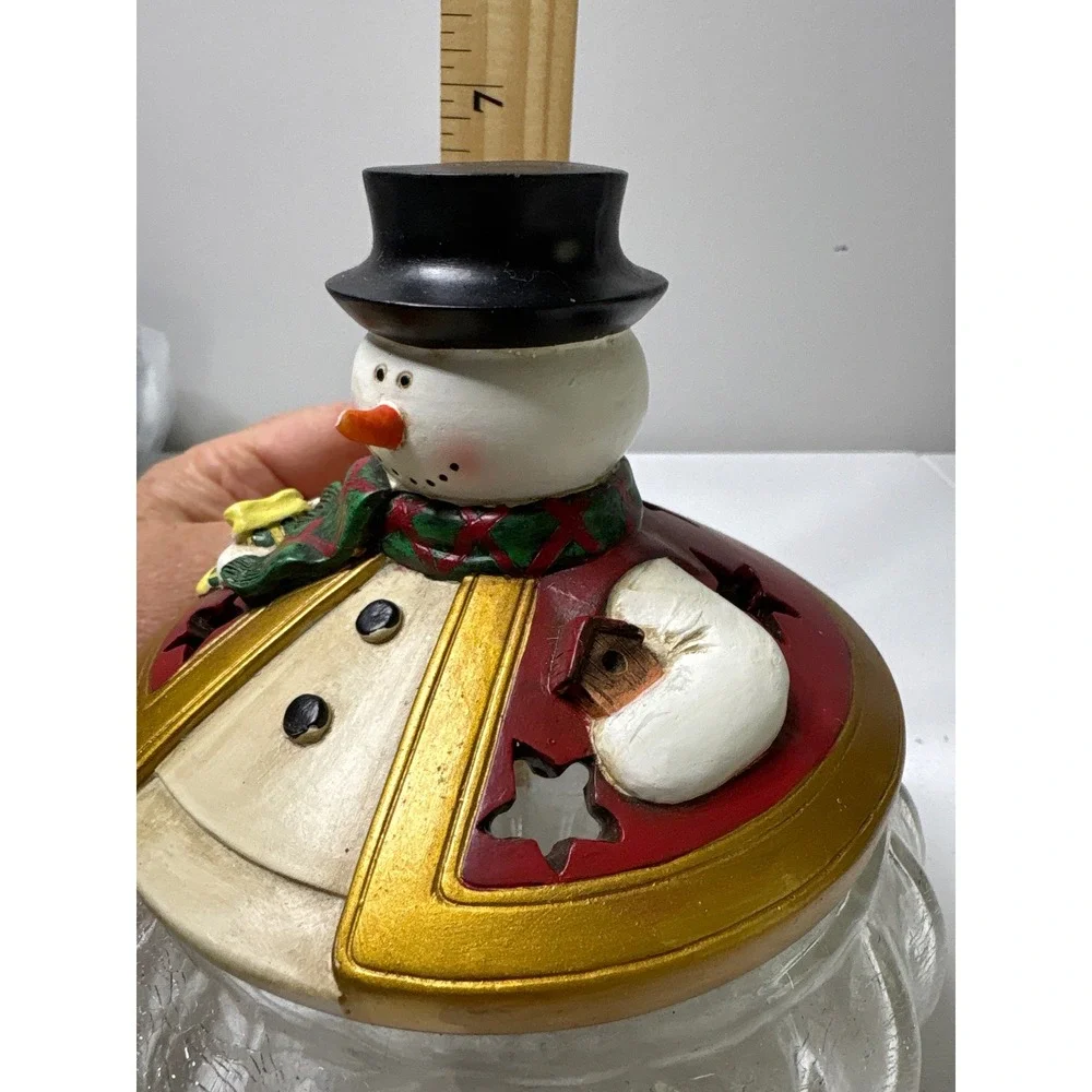 Vintage Christmas Snowman‎ Glass Candy Dish Holiday Decoration Jar
